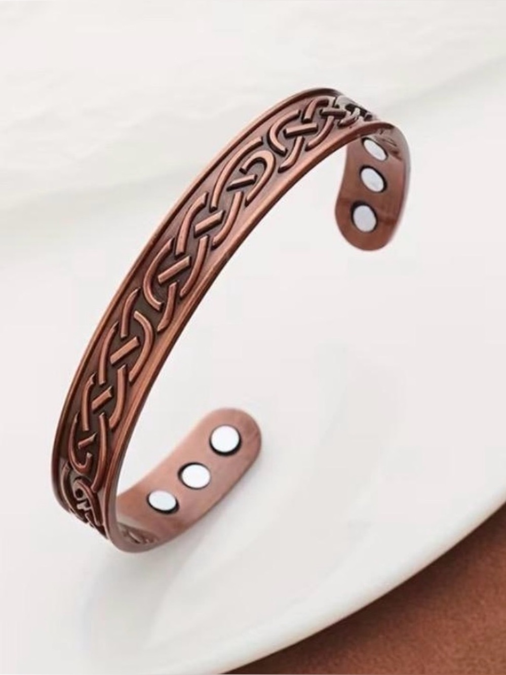 Unisex Men or Women Copper Tribal Line Designs Embossed Magnetic Open Cuff
